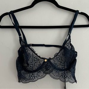 Gooseberry Intimates Navy Balconette Lace Bralette Size S